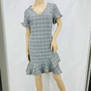 Weslee Rose Blue Black White Plaid Ruffle Dress